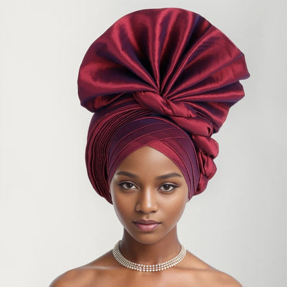 Turban Africain Plissé pour Femme, Déjà Fait, Cravates de Sauna, Bonnet Auto Gele, Hijab Musulman, Mariage Nigérian, Chapeau Rond