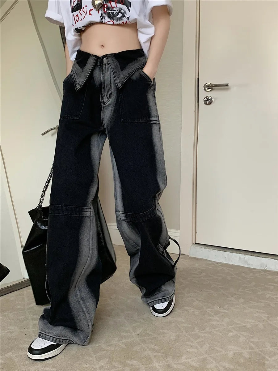 Femmes jean Baggy esthétique Vintage esthétique surdimensionné Cowboy pantalon Harajuku Streetwear Emo poubelle Denim haute rue pantalon
