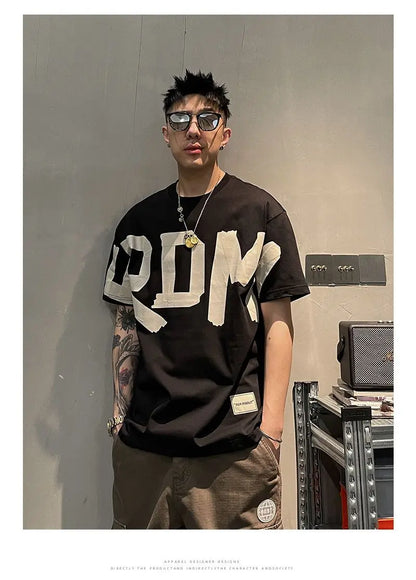 T-shirt manches courtes col rond, décontracté, assorti avec tout, tendance coréenne, couleur unie, lettre imprimée, ample, mode jeunesse, été 2023