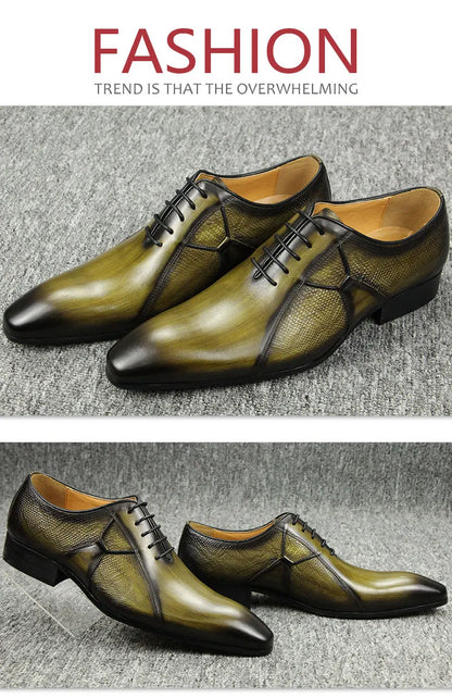 Chaussures en cuir Oxfords pour hommes, chaussures de bureau formelles, sociales, élégantes, à la mode, à bout pointu, pour fête de mariage, robe de bureau de haute qualité