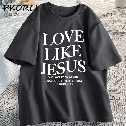 Amour comme jésus t-shirts chrétiens T-shirt religieux à base de foi décontracté à manches courtes femme vêtements Streetwear col rond vêtements
