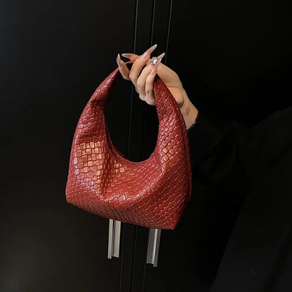 Femmes classique mode tissé en relief Hobo souple en cuir PU petit sac à bandoulière à poignée supérieure décontracté sacs à main quotidiens