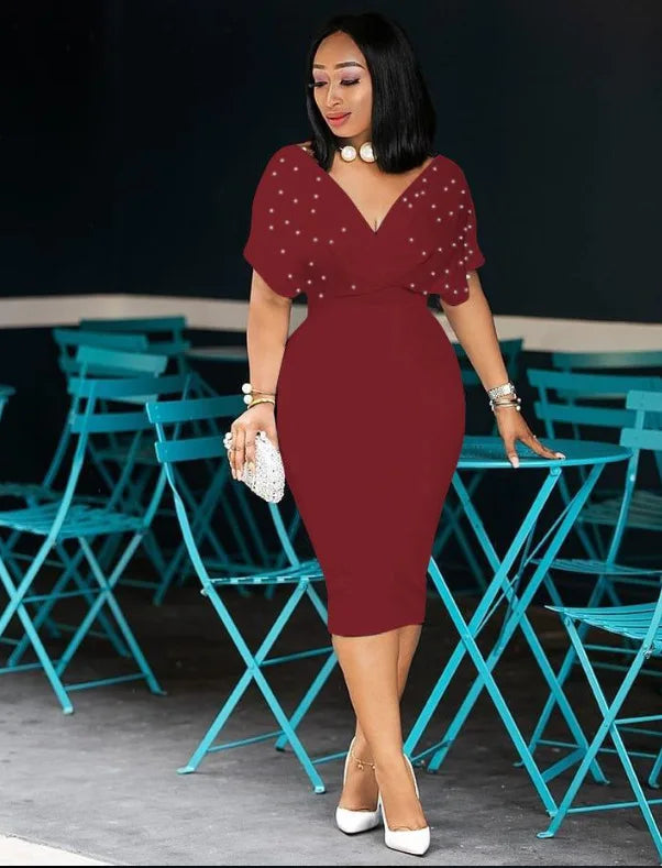 Robe de soirée à la mode pour femmes, Sexy, col en V, robes élégantes aux hanches, couleur unie, Slim, tenue de bureau, été, 2025