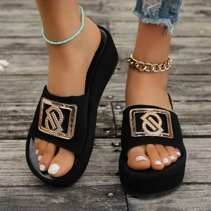 Femmes luxe décor sandales été fleur noire en plein air mode compensées décontracté bureau fête élégant Sexy plate-forme talons hauts 2025