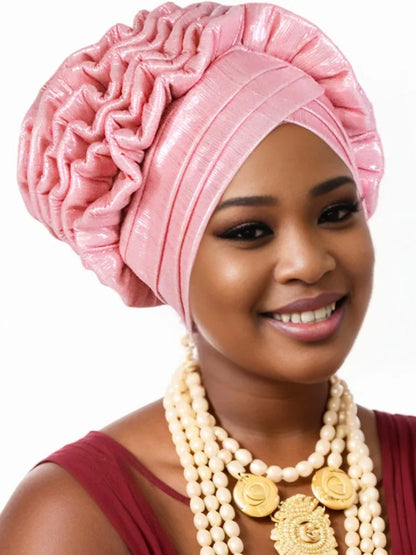 Turban Plissé à Paillettes pour Femme, Cravate de Sauna, Enveloppe la Tête, ixde Mariage Africaine Nigériane