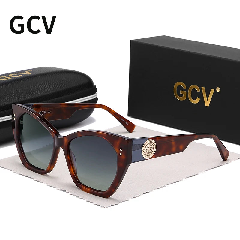 GCV marque acétate apparence brevet Design femmes papillon rectangulaire Triangle lunettes de soleil polarisées UV400 mode