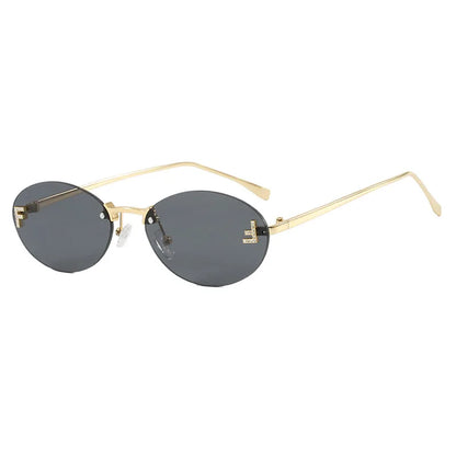 Lunettes de soleil noires sans bords avec petite lettre ovale en diamant «F» pour femmes, marque de luxe, monture métallique, lunettes de soleil Unsiex, nuances élégantes UV400