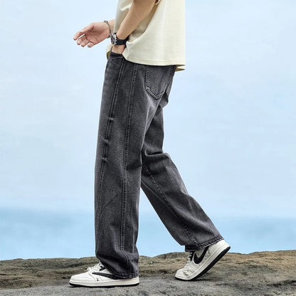Pantalon en jean Baggy à jambe droite pour hommes |   Jean d'affaires décontracté coupe large et ample pour le style toutes saisons printemps/automne