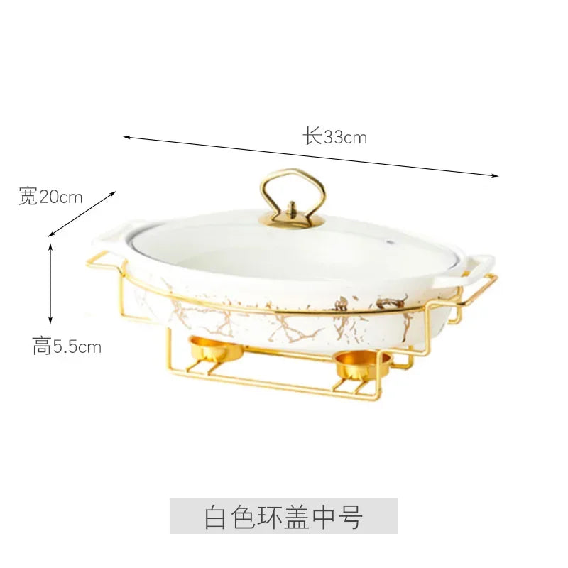 Vaisselle de visionneuse naren céramique nordique, casserole binaurale domestique, pot à soupe, hôtel, restaurant, ensemble de supports de pot chauffant à bougie