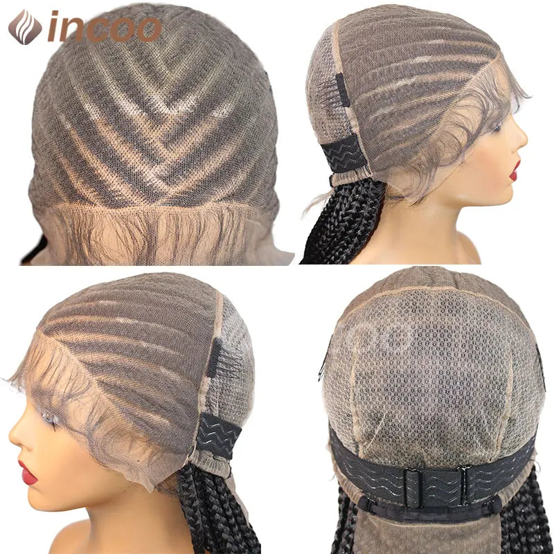 Perruque tressée synthétique Cornrow Box, perruques Full Lace Front, tresses tribales, perruque tressée Jgreeting Box, perruque tressée Faux Locs sans nœuds, 36 po