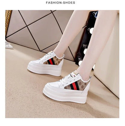 9cm femmes chaussures grosses baskets Air maille évider en cuir véritable blanc chaussures compensées plate-forme talon pompes Mujer Bombas