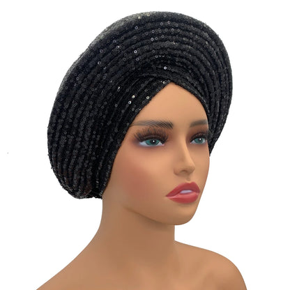 Paillettes Autogele Turban casquette pour femmes prêt africain Auto Gele casque Nigeria mariage Geles femme bandeau dame casque