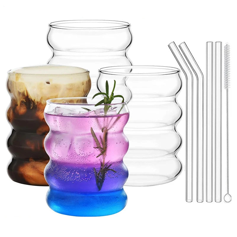 Ensemble de verres à boire créatifs avec pailles, verre de lit, verres à cocktail, tasse à café transparente, standard, fruits, 4 pièces