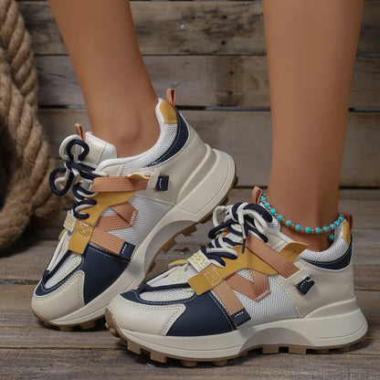 Baskets Basses Confortables à Lacets pour Femme, Chaussures d'Extérieur Décontractées et Respirantes, Nouvelle Collection 2025