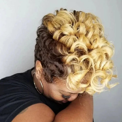 Perruque Afro Synthétique Courte Crépue Bouclée pour Femmes Noires, Blonde à Noire, Naturelle Comme Vrais Cheveux, Cosplay, ix