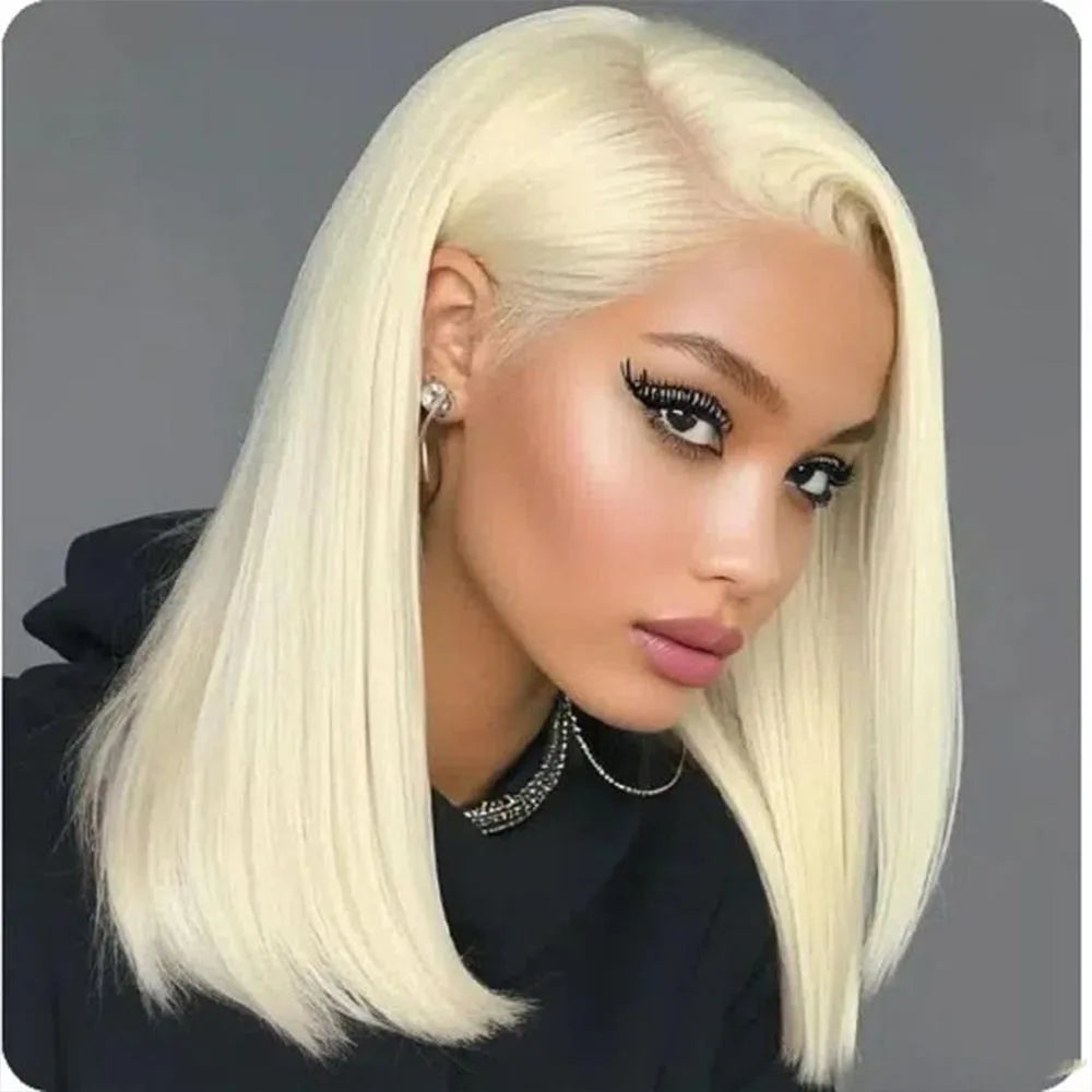 613 Blonde Bob perruques cheveux humains court droit 13X4 HD dentelle avant perruques coloré brésilien 100% cheveux humains 16 pouces cosplay 200% perruque brésilienne	cheveux humain naturel perruque courte