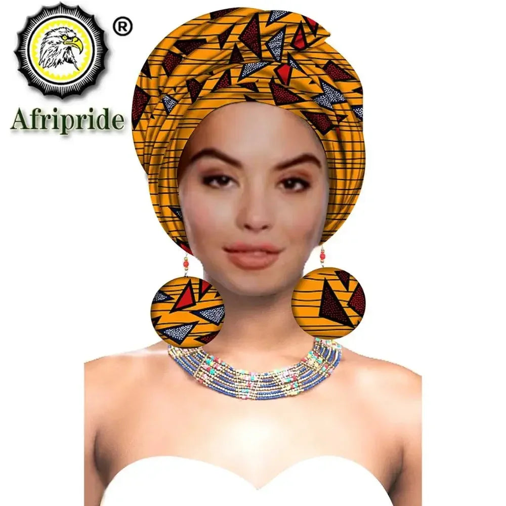 Turbans - bandeaux africains pour femme foulard africain couvre-chef nigérian avec boucle d'oreille assortie Dashiki Ankara cire S20H004