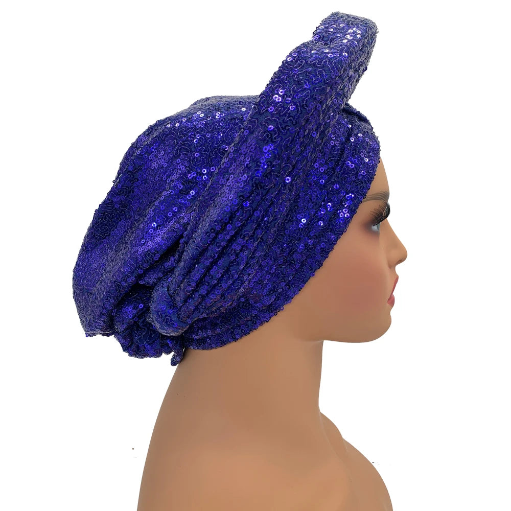 Paillettes Autogele Turban casquette pour femmes prêt africain Auto Gele casque Nigeria mariage Geles femme bandeau dame casque