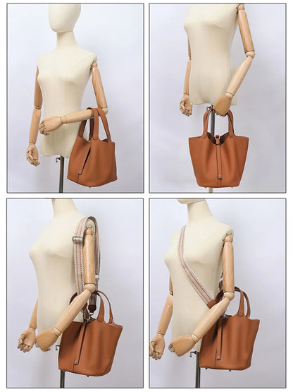 Divers sacs de luxe en cuir véritable, sac à main à la mode pour femmes, panier de légumes, sac seau Portable pour femmes avec serrure