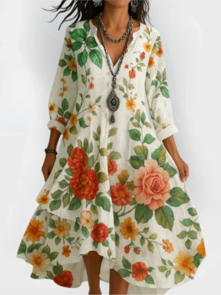 Robe décontractée pour femmes, ample, rétro, imprimé, manches 7-quarts, mode printemps-automne, élégante, bord de mer, vacances, 2025