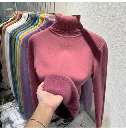 Pull épais à col haut pour femme, haut d'hiver chaud et doux, couleur unie, vêtements intérieurs, chemise à bascule, nouvelle collection 2025