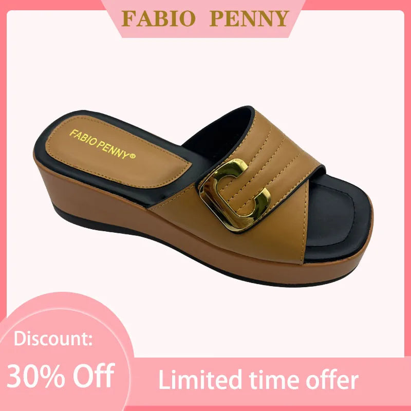 FABIO PENNY2025 été nouveau design métallique couleur unie à semelles épaisses à la mode et sexy dames fête pantoufles à semelles souples