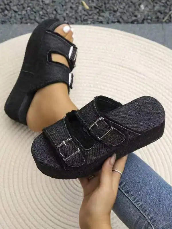 Pantoufles à Semelles Compensées de Cowboy pour Femme, Sandales à Talons Hauts, Tongs d'Été, Escarpins à la Mode, 2024