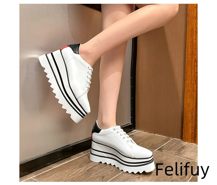 Baskets Blanches en Cuir de Vache pour Femme, Chaussures à Semelle Optique, Décontractées, à Lacets, Confortables, d'Extérieur, de Styliste, Printemps 2024