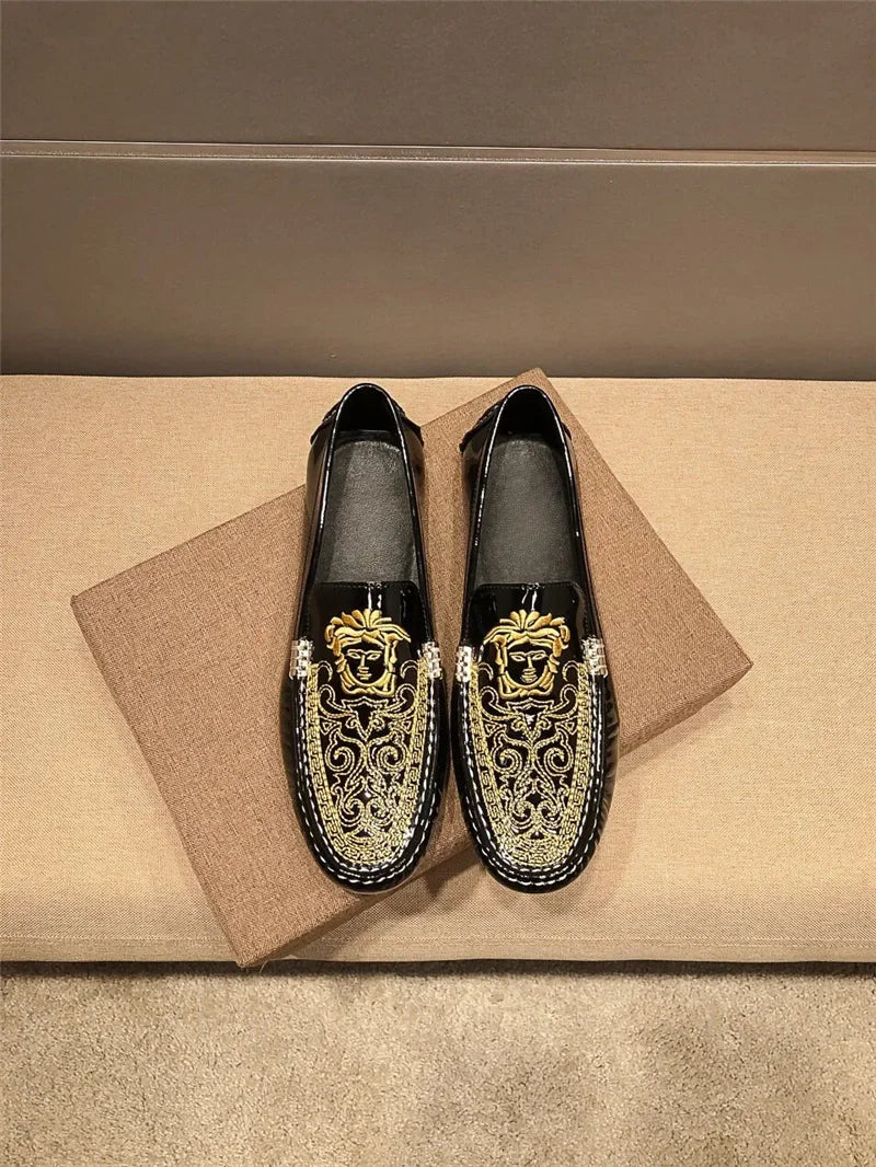 Chaussures Décontractées en Cuir Verni Astronomique Souple pour Homme, Style Coréen, Décontracté, en Une Étape, Style Britannique, pour Paresseux, Nouvelle Collection Printemps Été