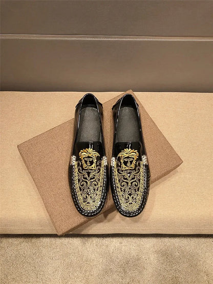 Chaussures Décontractées en Cuir Verni Astronomique Souple pour Homme, Style Coréen, Décontracté, en Une Étape, Style Britannique, pour Paresseux, Nouvelle Collection Printemps Été