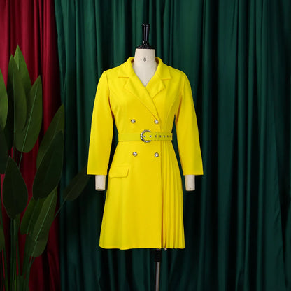 Robe plissée mi-longue à col de costume, taille haute, à la mode, nouvelle collection automne 2025