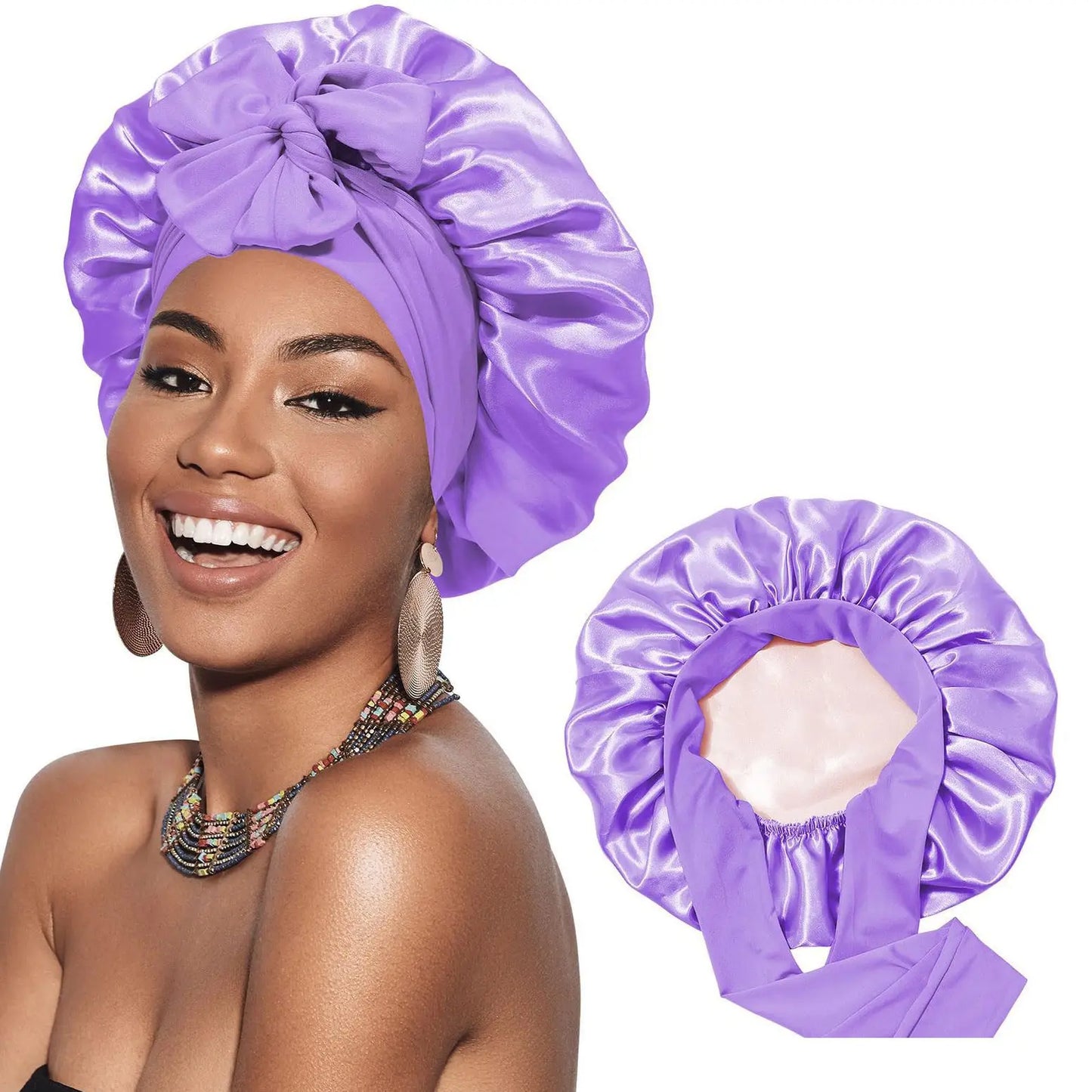 Bonnet de Nuit en Satin à Double Couche pour Femme, Couvre-chef Réversible, Soins Capillaires Ronds, Vêtements de Sauna