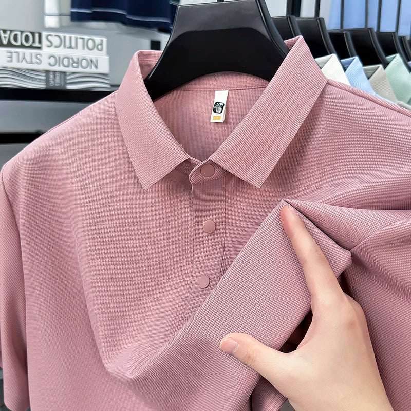 2025 Chemise polo gaufrée sportive pour hommes |   Tailles supérieures de Tennis de Golf évacuant l'humidité S-5XL, boutons-pression, antibactérien 7A de haute qualité