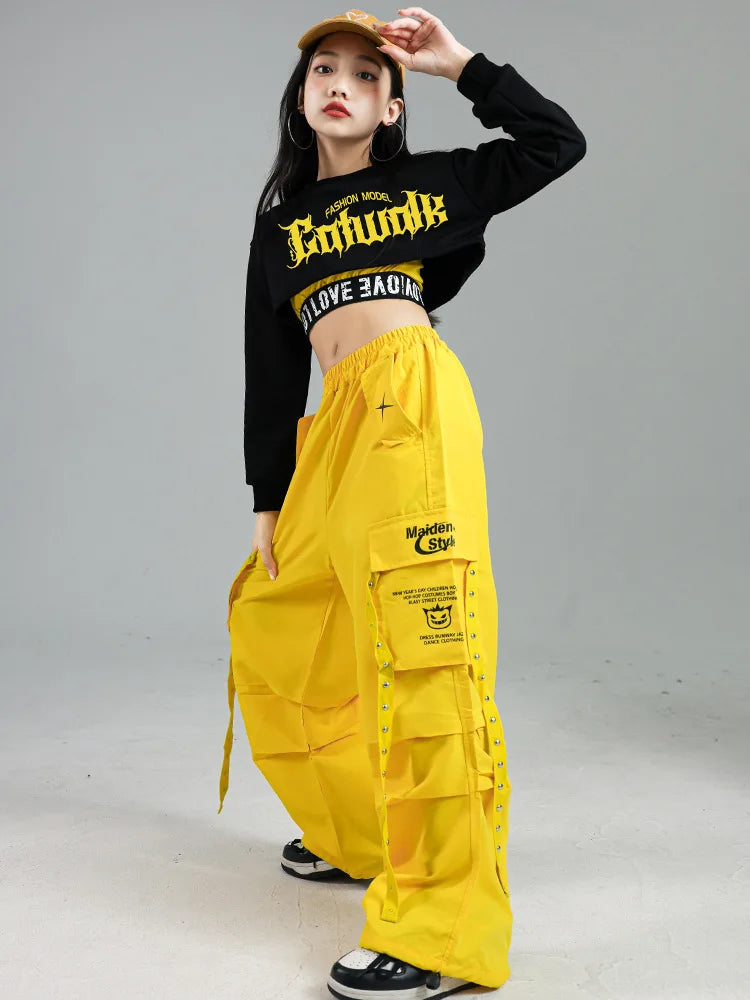 Ensemble de vêtements Hip Hop pour filles, haut court K-pop, pantalon cargo, cardigan de danse de rue pour enfants, streetwear pour enfants, groupe de filles, vêtements de jazz, mode
