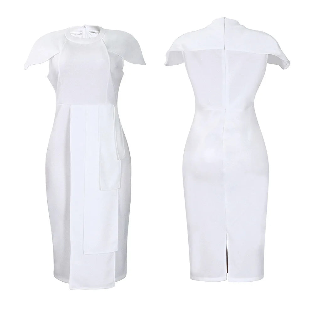 FairyShely-Robe drapée à manches courtes pour femmes, robe de soirée sexy, grande taille, monochromatique, grandes robes à volants pour dames, robe curvy serrée, 2025