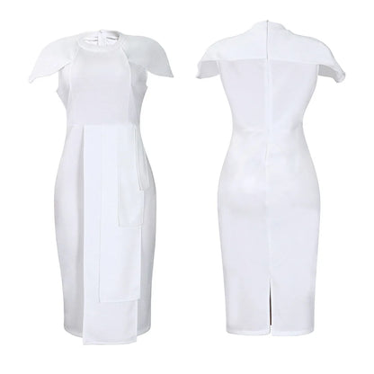 FairyShely-Robe drapée à manches courtes pour femmes, robe de soirée sexy, grande taille, monochromatique, grandes robes à volants pour dames, robe curvy serrée, 2025