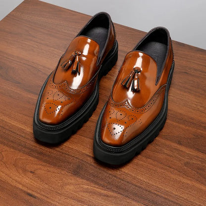 Mocassins d'été en cuir véritable pour hommes, chaussures d'été à enfiler, respirantes, semelle épaisse, richelieu, pompon, tenue décontractée