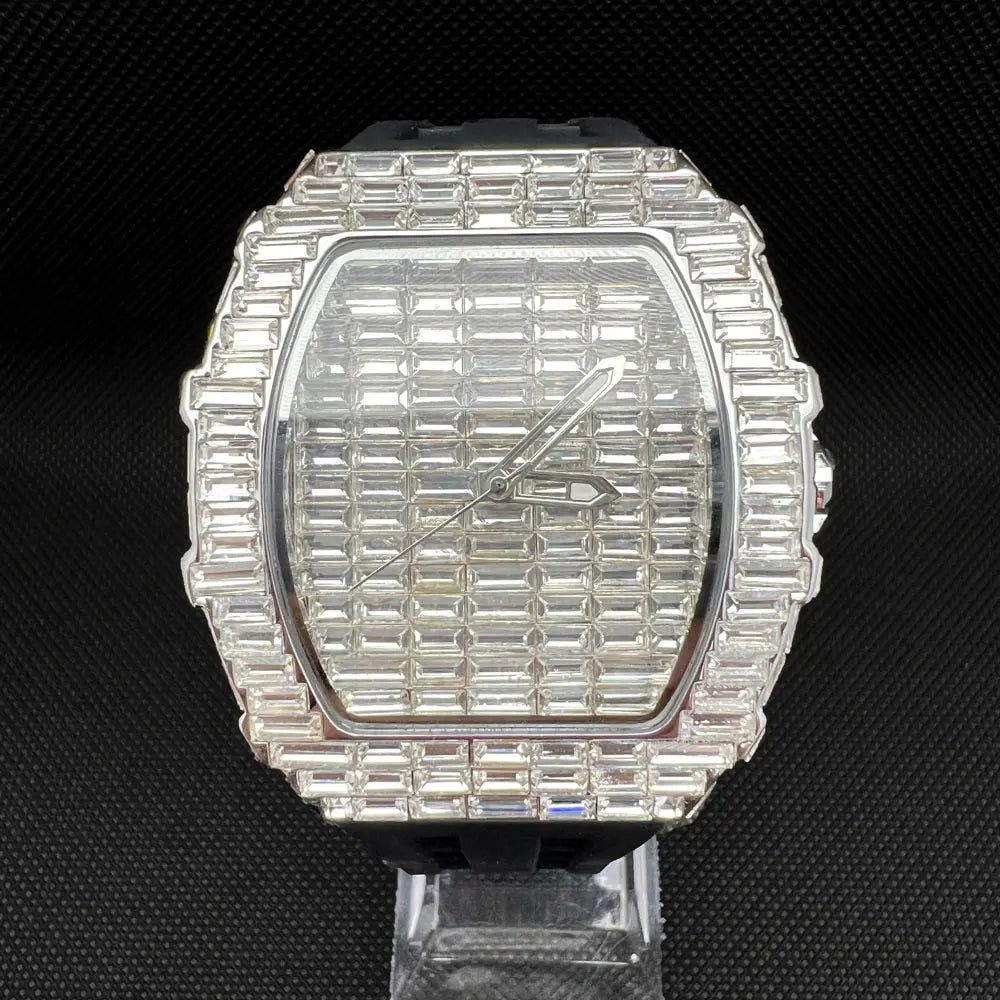 Montre-bracelet à Quartz pour hommes, marque de luxe, nouvelle collection créative, carrée, diamant scintillant, bracelet en caoutchouc, grand visage, cadeau, 2024