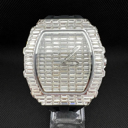 Montre-bracelet à Quartz pour hommes, marque de luxe, nouvelle collection créative, carrée, diamant scintillant, bracelet en caoutchouc, grand visage, cadeau, 2024