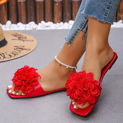 Femmes fleur pantoufles plates chaussures de marche décontractées femme été mode robe sandales en plein air peu profond pantoufles maison diapositives femmes