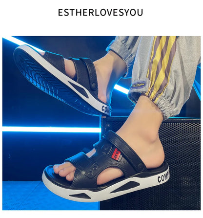 Sandales d'été Eva pour hommes, pantoufles à la mode, légères, douces, plates, antidérapantes, pour l'extérieur, la plage, à bout ouvert