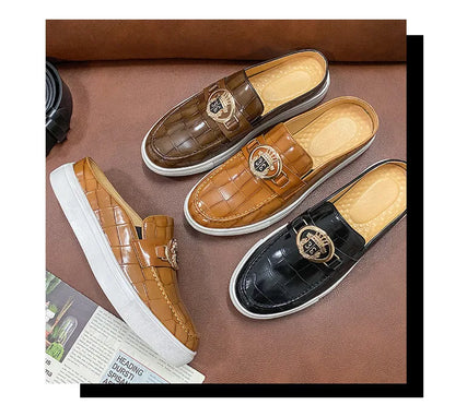Mocassins en cuir de style britannique pour hommes, demi-chaussures marron, chaussures à enfiler, confortables et respirantes, haute qualité, été