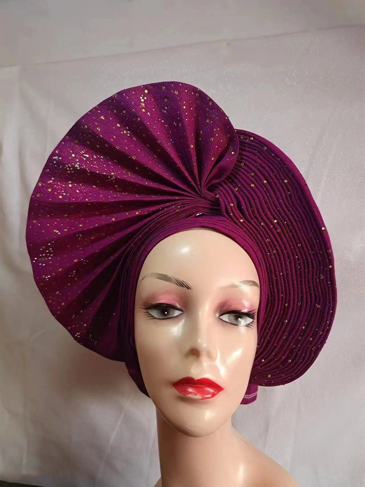 Turban de tête musulman pour femmes, Gele africain violet, casquettes déjà fabriquées, Auto Aso Oke, cravate de sauna Gele, chapeau rond pour dames, Z620-2 de fête