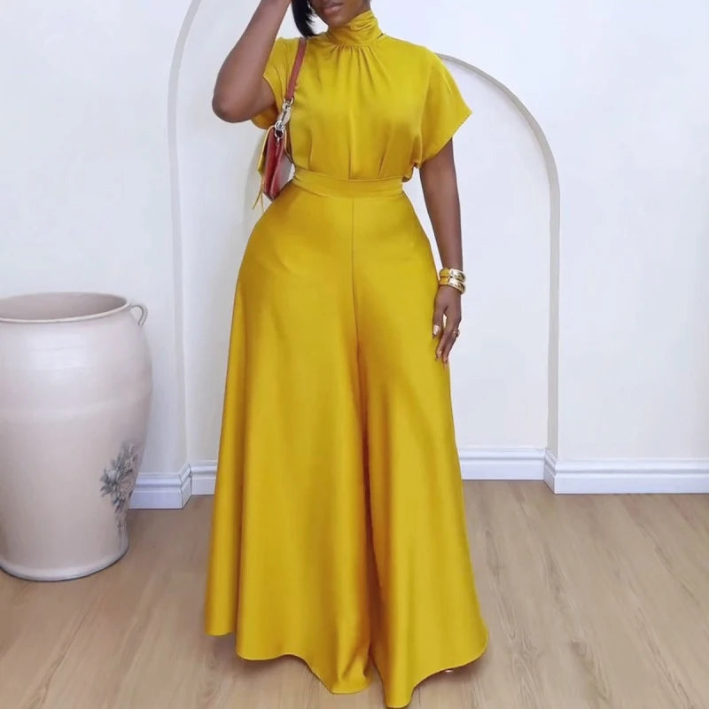 Haut à lacets en satin doux et pantalon à jambes larges pour femmes, ensemble assressenti, tenue, mode africaine, nouveau, 2 pièces, 2024