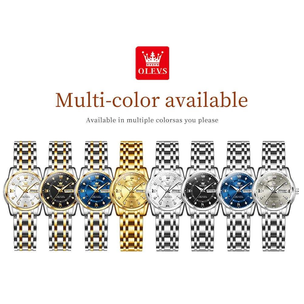 OLEVS meilleure vente mode en acier inoxydable Quartz dames montre de luxe double calendrier lumineux étanche montre élégante pour les femmes