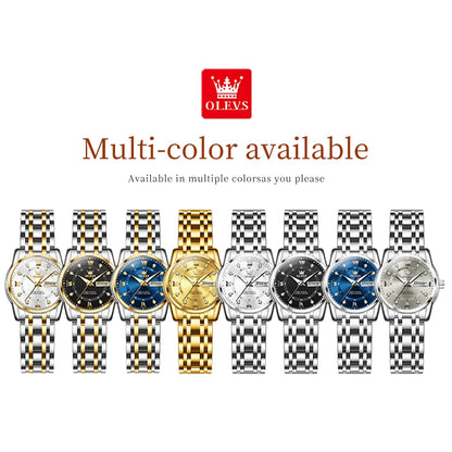 OLEVS meilleure vente mode en acier inoxydable Quartz dames montre de luxe double calendrier lumineux étanche montre élégante pour les femmes