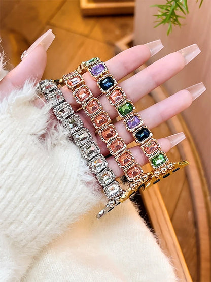 Bande de diamant élastique pour iWatch Ultra 10 9 8 7 6 5 Se 4, bracelet en métal pour femme Apple Watch 38mm 40mm 41mm 42mm 45mm 46mm 49mm