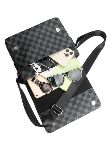 Sac à bandoulière à rabat pour hommes, mode décontractée, porte-documents d'affaires horizontal, sacs à dos à carreaux de grande capacité