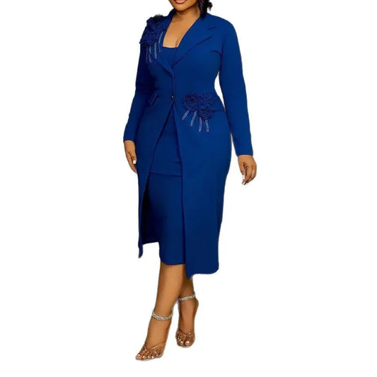 Blazer long à manches longues pour femmes, manteau et robe longue trempée, streetwear de printemps, tenues de travail de l'avocat africain, ensemble de 2 pièces, 2025