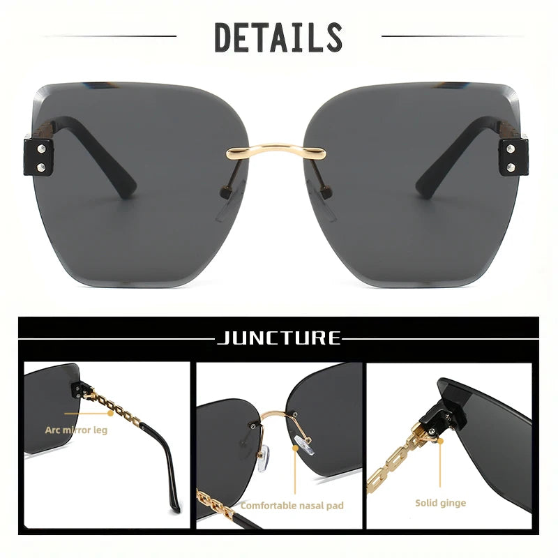 JUNCTURE femmes sans bordure lunettes de soleil Vintage mode oeil de chat lunettes de soleil dégradé dame fête vacances cadeaux lunettes de soleil pour les femmes